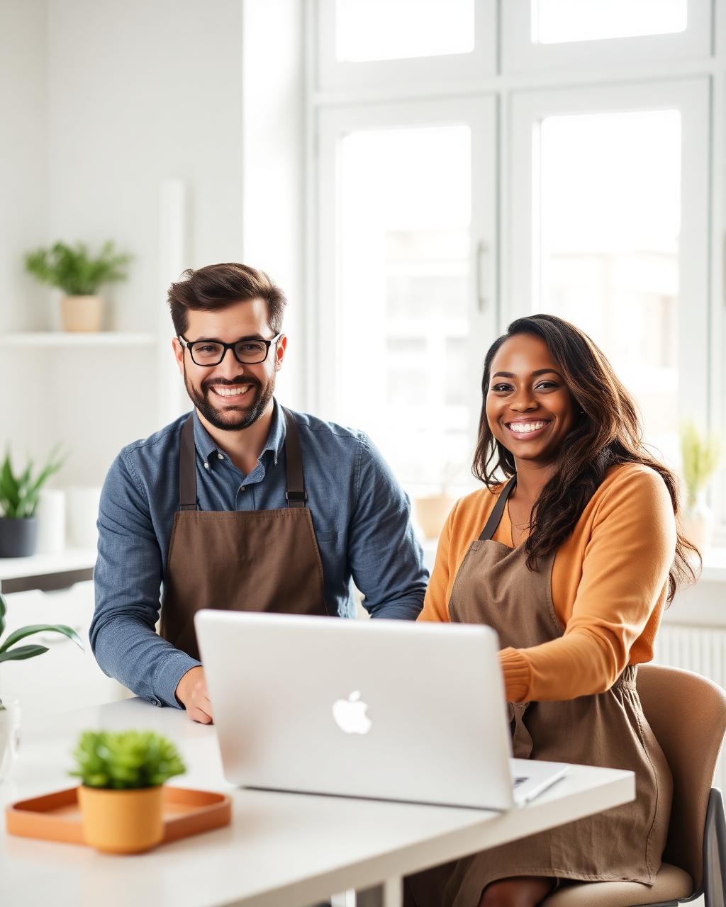 Landlord and agent collaborating on a laptop